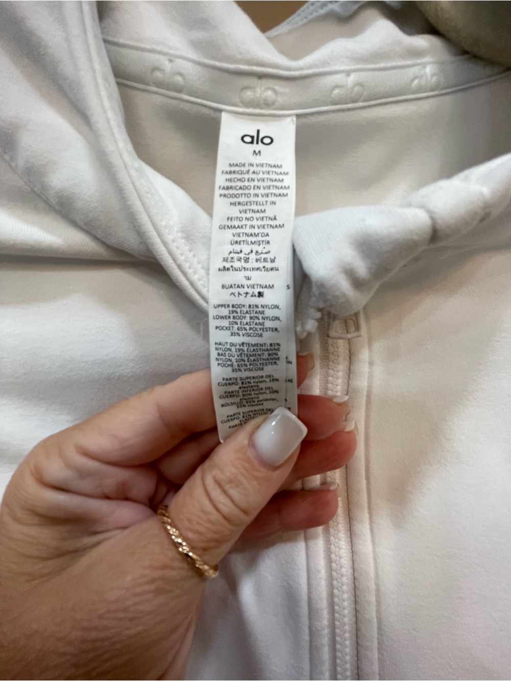 ALO Yoga White Fitted Zip-Front Bomber Jacket Size Medium - Picture 6 of 7